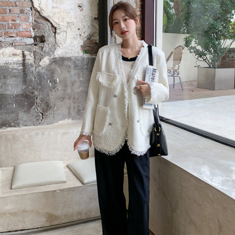 フリンジツイードホワイトジャケット