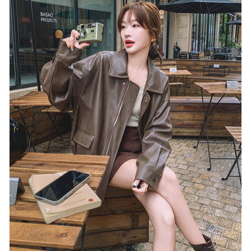 オーバーサイズフェイクレザージャケット(2colors)