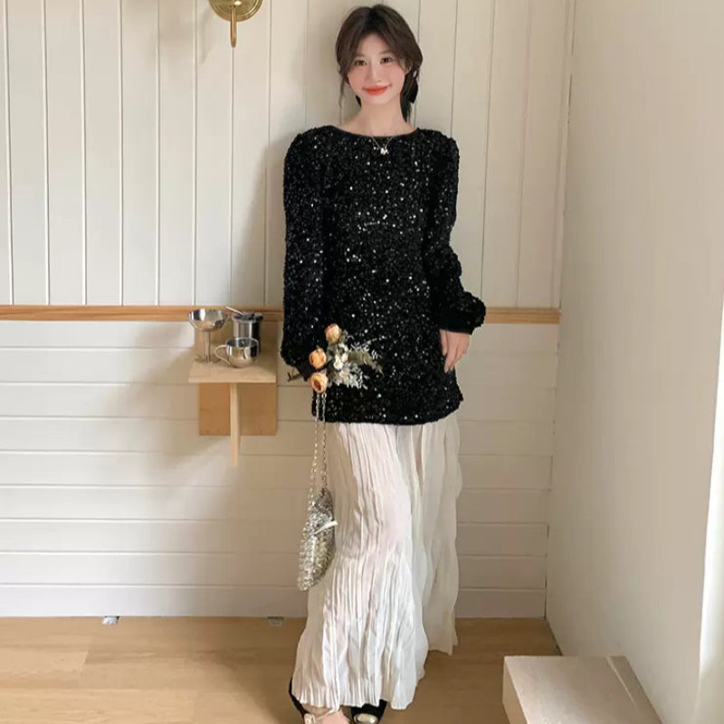 ラメトップス×ワッシャースカートドッキングワンピース