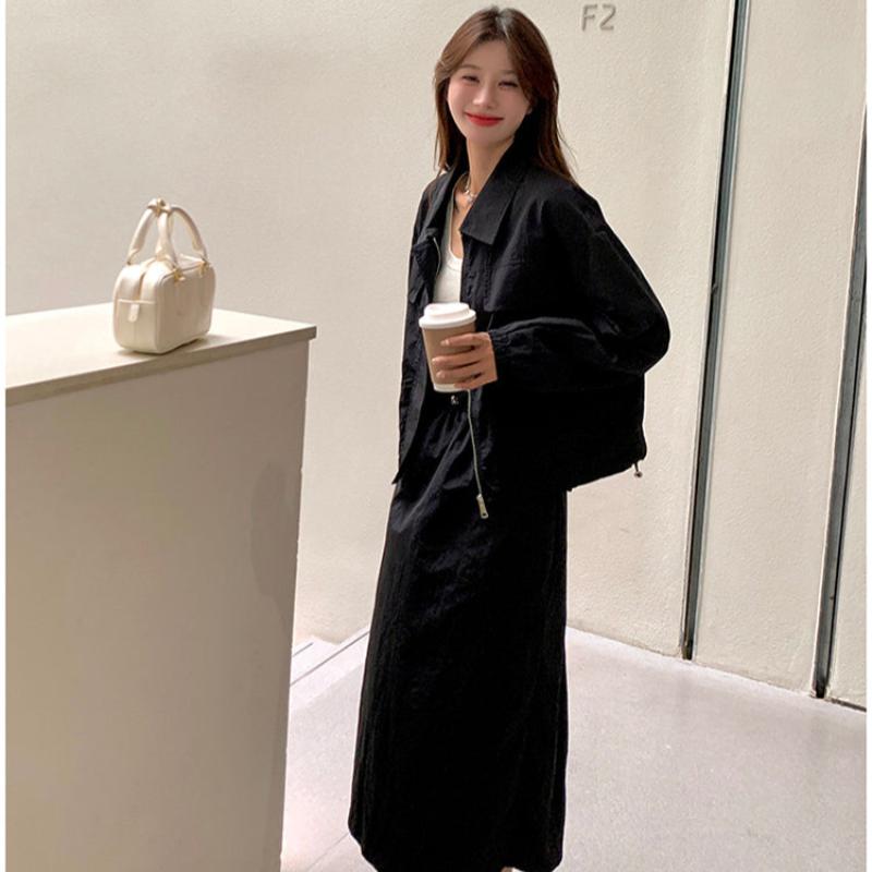 テックダブルポケットブルゾン×ロングスカートセットアップ