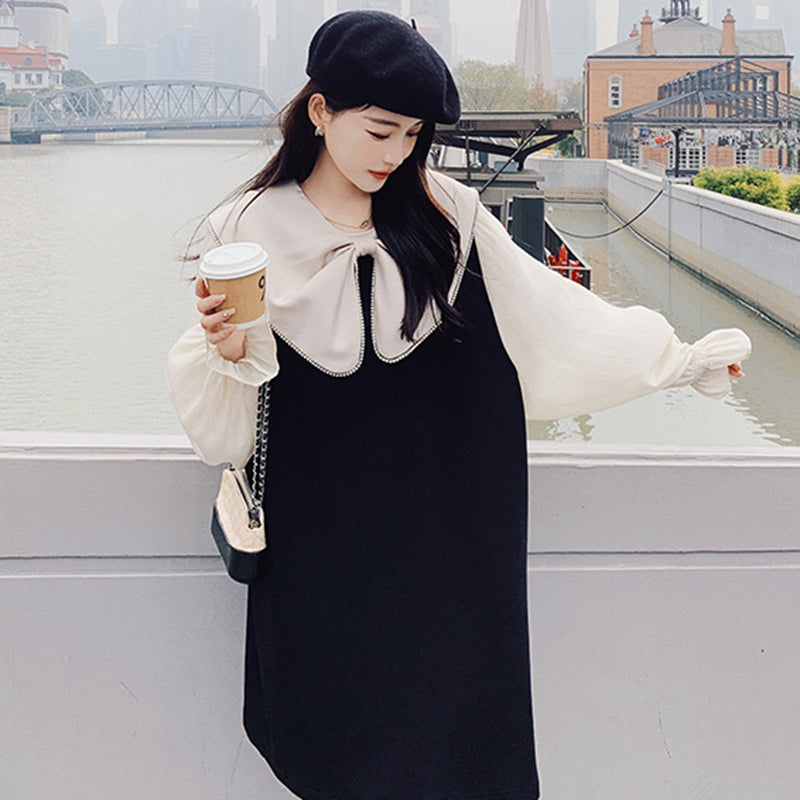 リボンディテールシアーパフスリーブワンピ