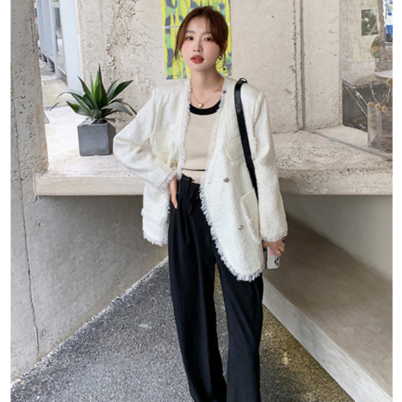 フリンジツイードホワイトジャケット