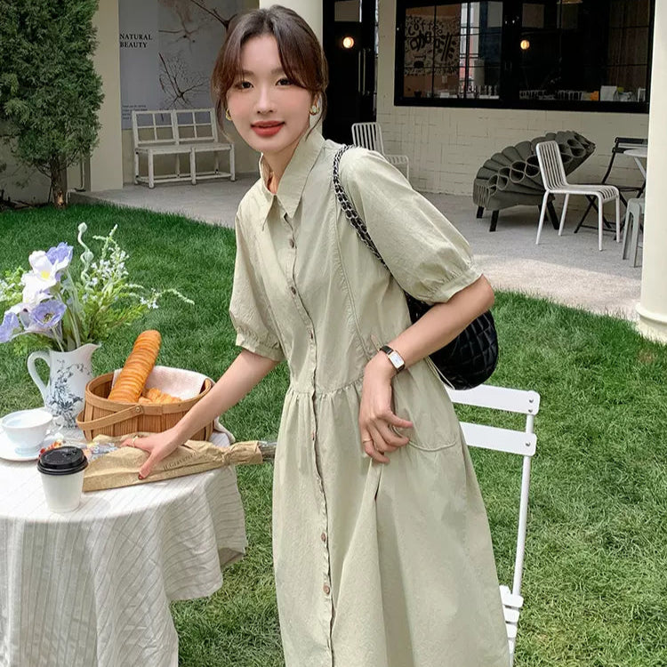 ナチュラルグリーンシャツワンピース