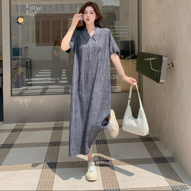 グレーハーフスリーブシャツワンピース