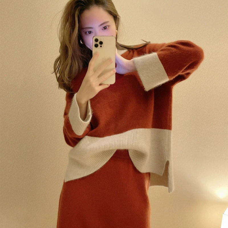 バイカラートップス×スカートセットアップ(2colors)