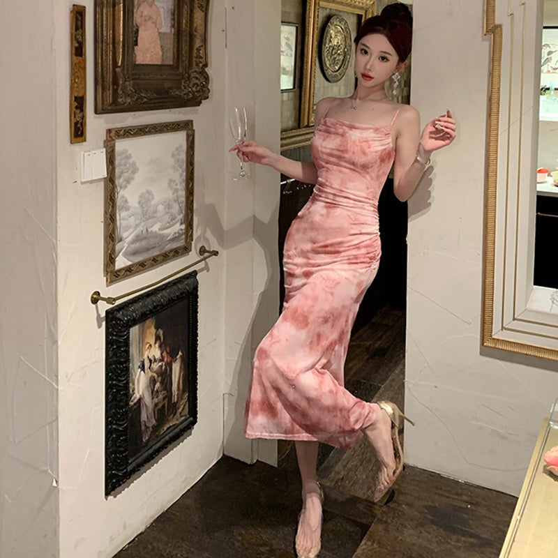 タイダイ柄グラデーションドレープドレス