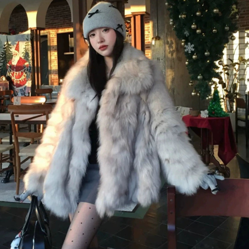 ミストグレーフェイクファーコート