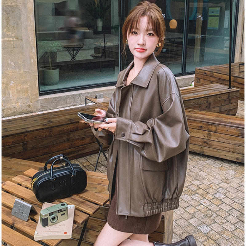 オーバーサイズフェイクレザージャケット(2colors)