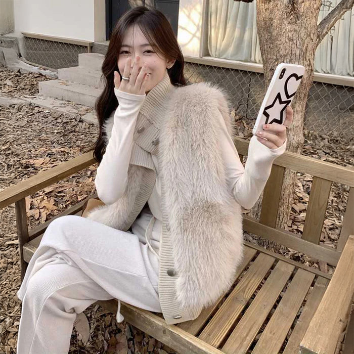 ファー切替ニットベスト(2colors)