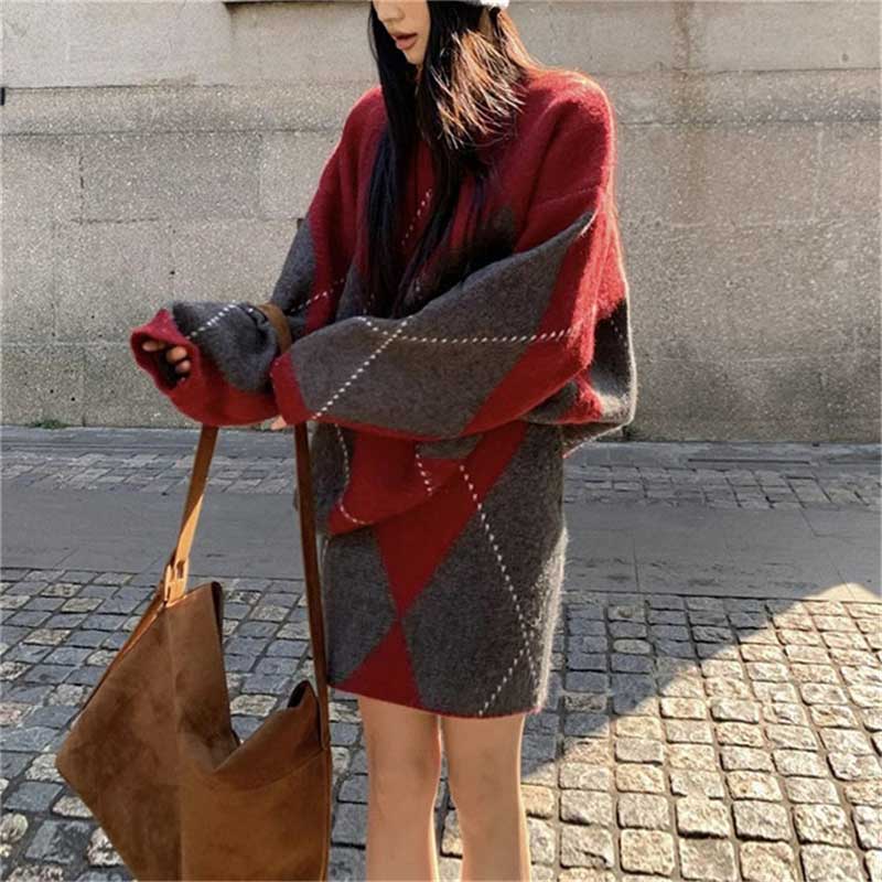 アーガイル柄ニットセットアップ(2colors)