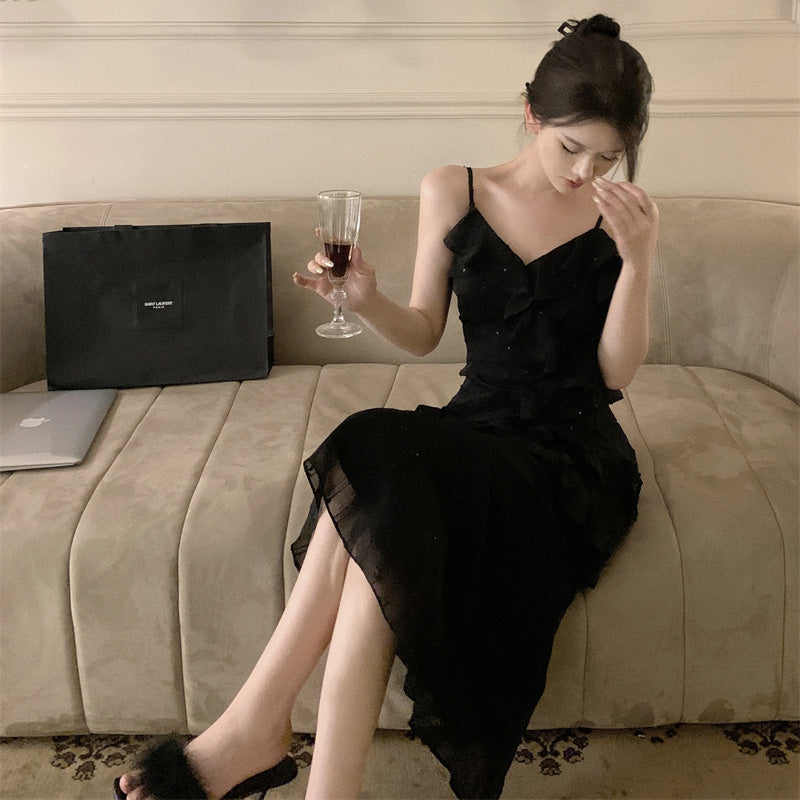 フレンチシック Vネックフリルキャミドレス