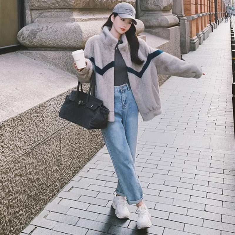 ラインデザインフリースジャケット