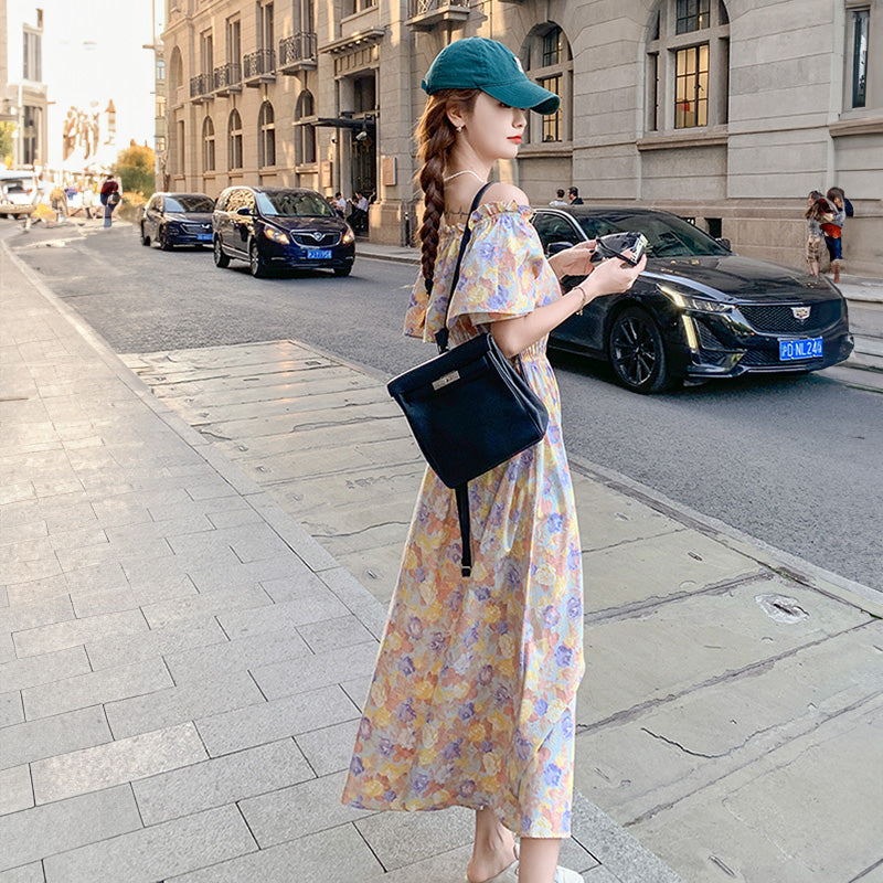 2wayオフショルダーフラワープリントワンピース