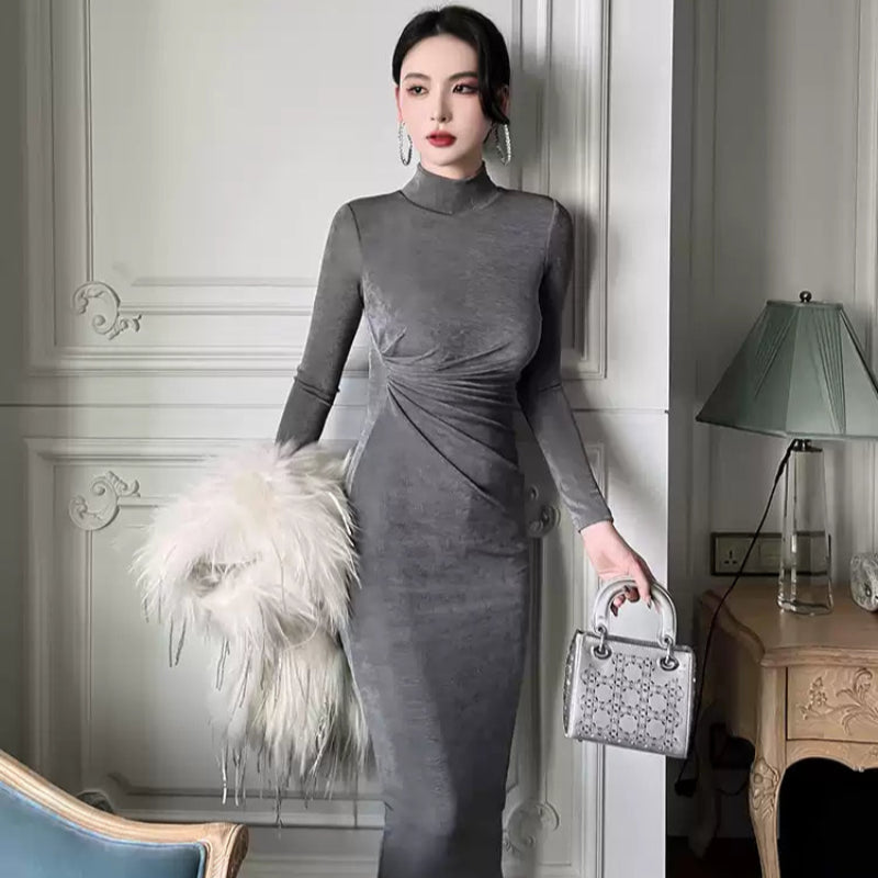 ハイネックスリムラインドレス(6colors)