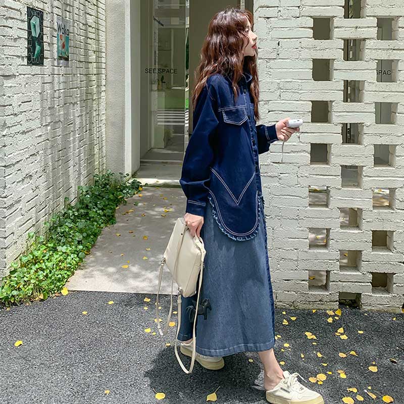 アシンメトリーデニムシャツワンピース