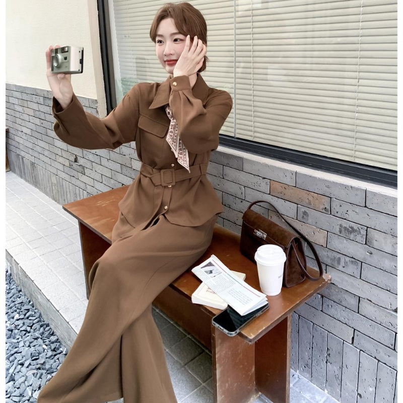 ウエストベルトシャツ×ワイドパンツセットアップ(2colors)