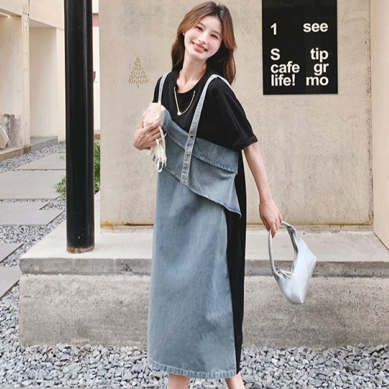 Tシャツ×デニムフェイクワンピース