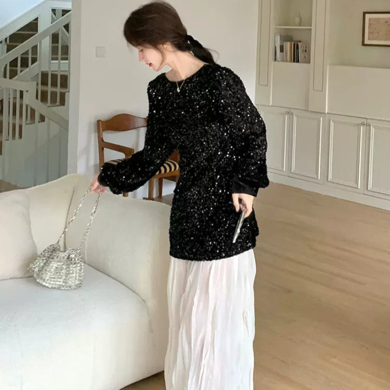 ラメトップス×ワッシャースカートドッキングワンピース