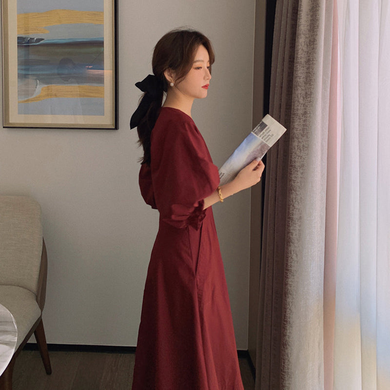 パフスリーブフレアワンピース(2colors)