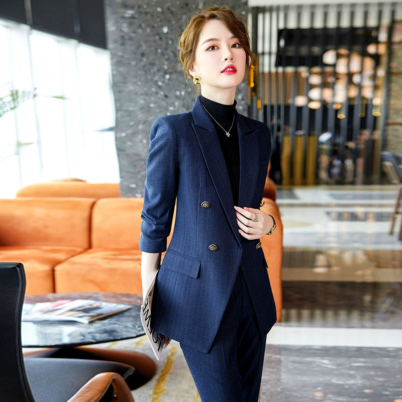 ストライプジャケットパンツスーツ(2colors) (黒・紺) 春/夏/秋/冬 5XL