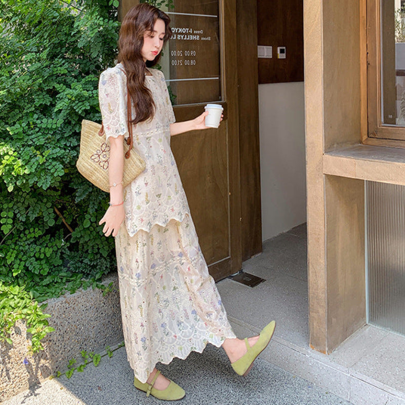 花柄プリントトップス×スカートセットアップ
