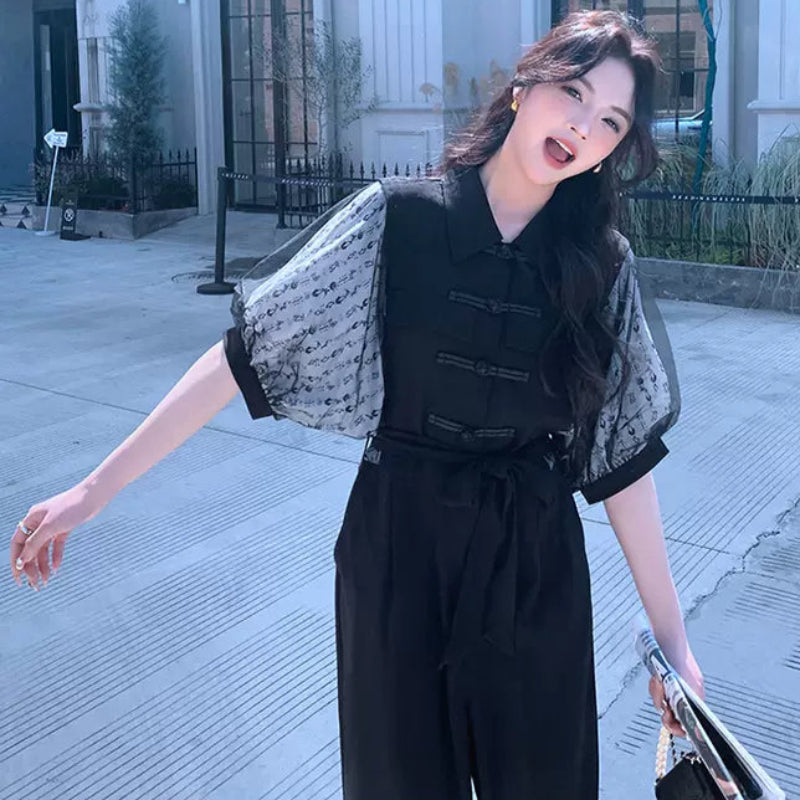 レーズスリーブデザインジャンプスーツ