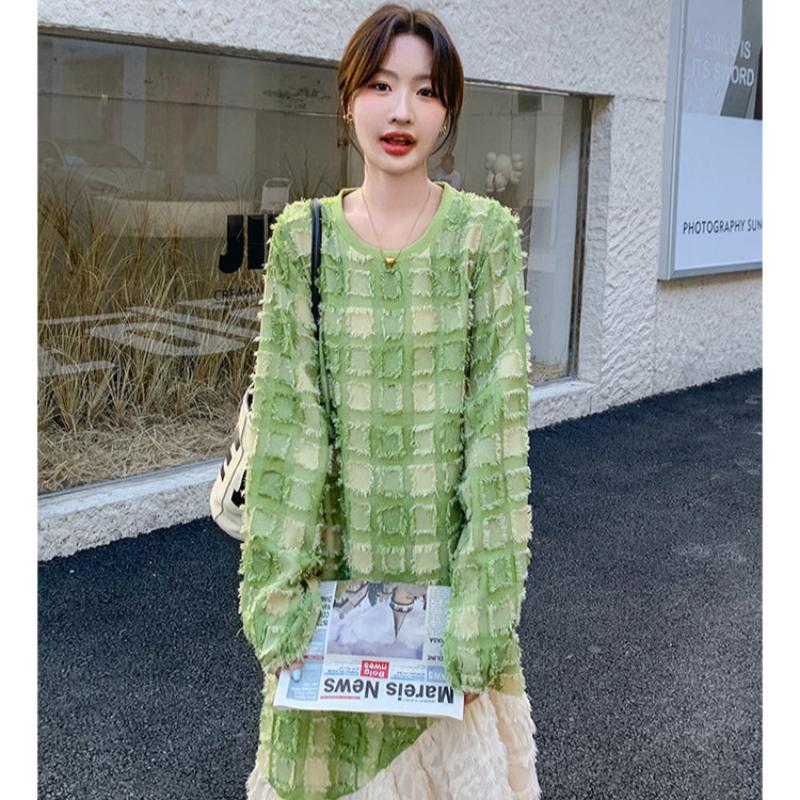 グリーンエンボスチェックワンピース