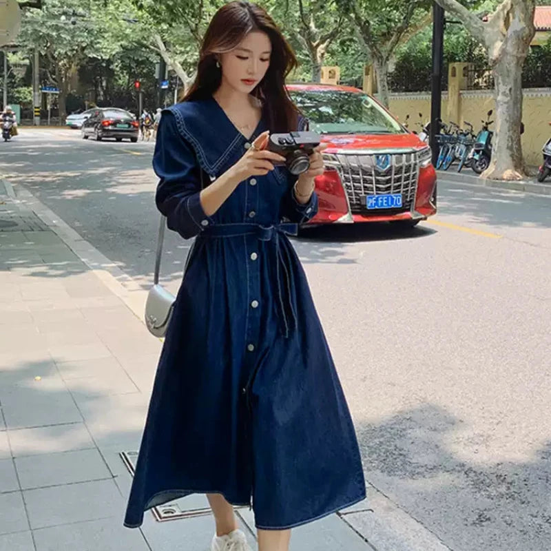 ビッグカラーデニムワンピース