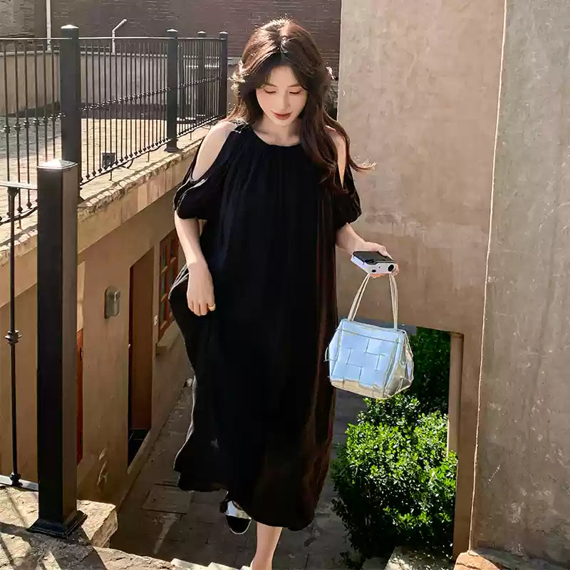 【即納】オープンパフスリーブワンピース