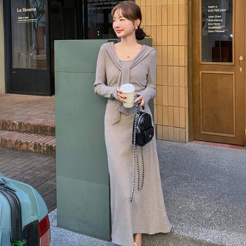 ショールニットスリムフィットワンピース