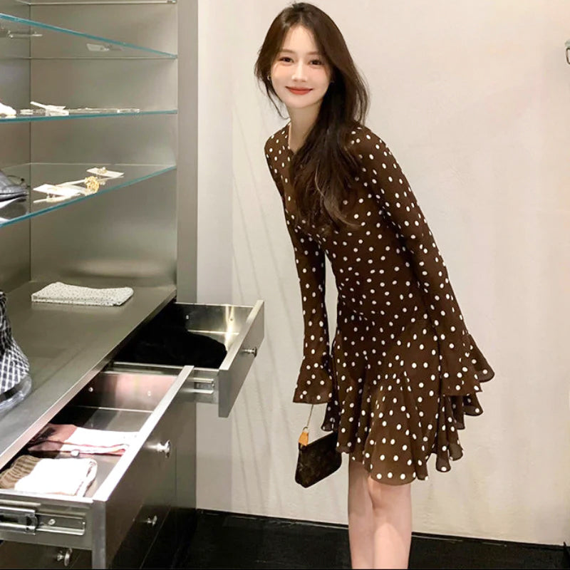 ドットプリントミニ丈ワンピース