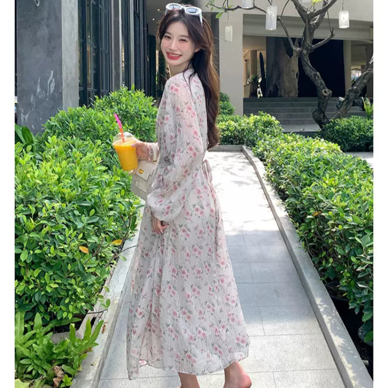 フローラルVネックワンピース(2colors)