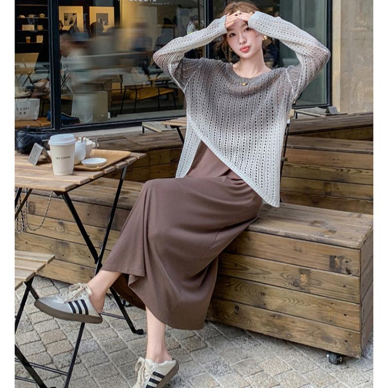 シースルーニット×キャミロングワンピース