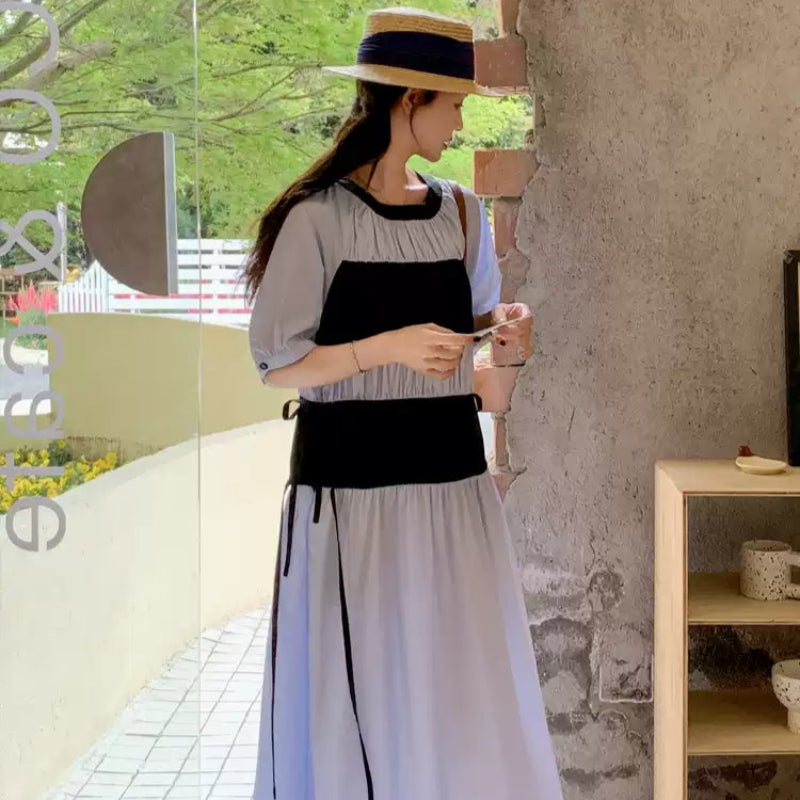 配色パッチワークワンピース