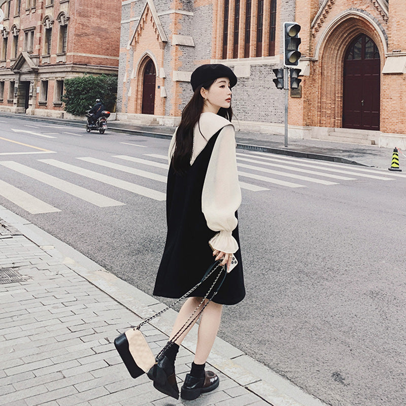 リボンディテールシアーパフスリーブワンピ