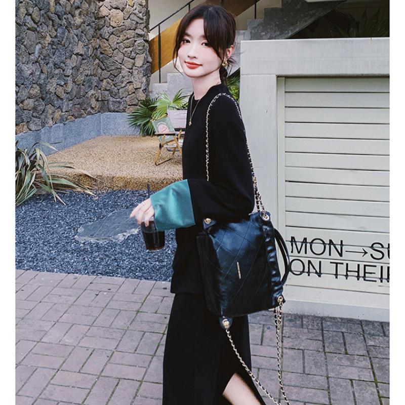 スウェットバイカラートップス×スカートセット