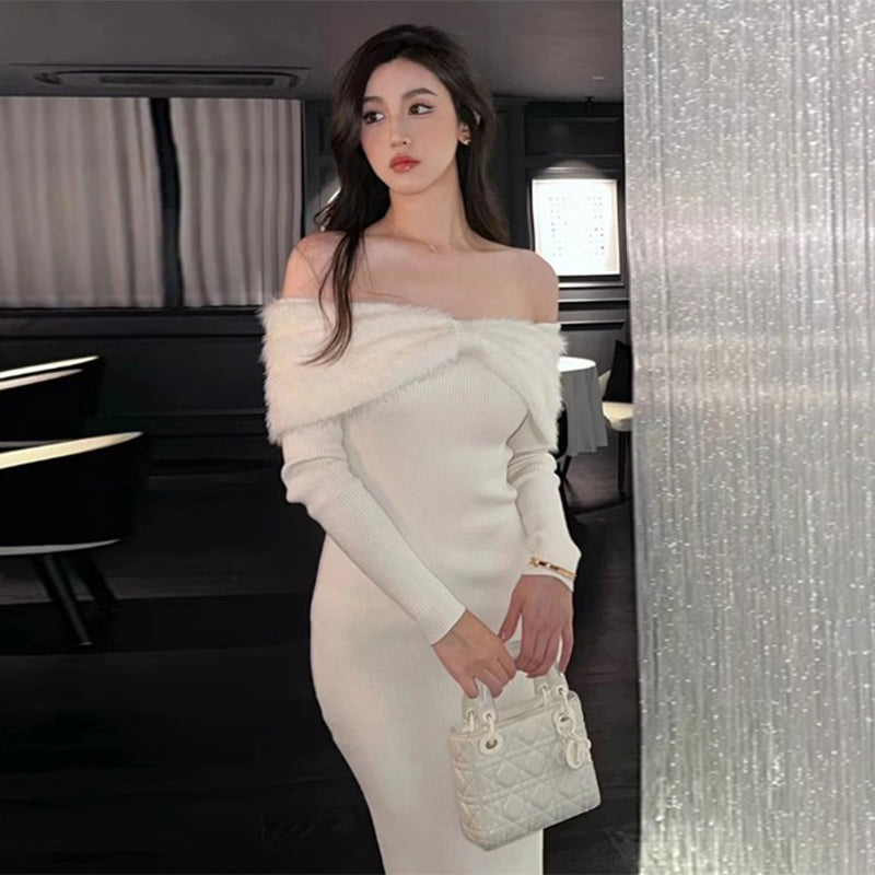 ワンショルダーニットドレス(2colors)