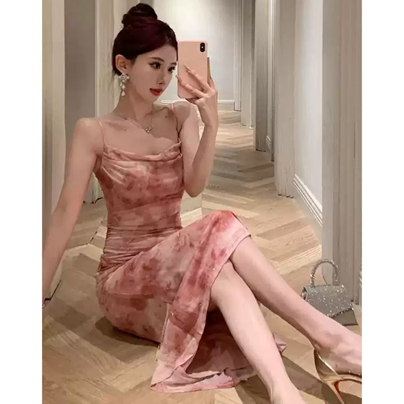 タイダイ柄グラデーションドレープドレス