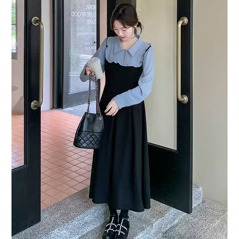 フェイクレイヤードフリルシャツワンピース