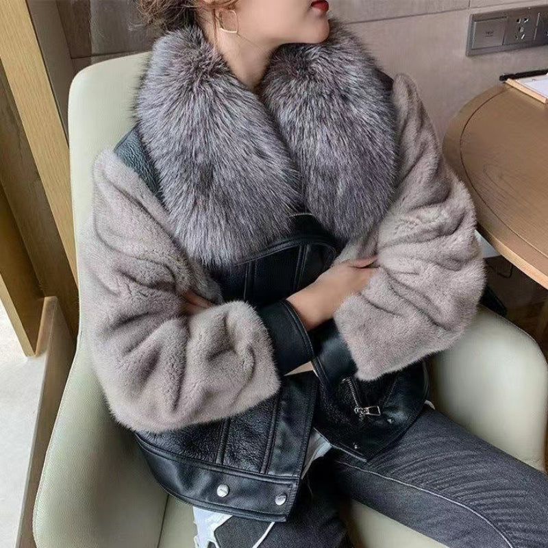 フェイクファーデザインPUジャケット