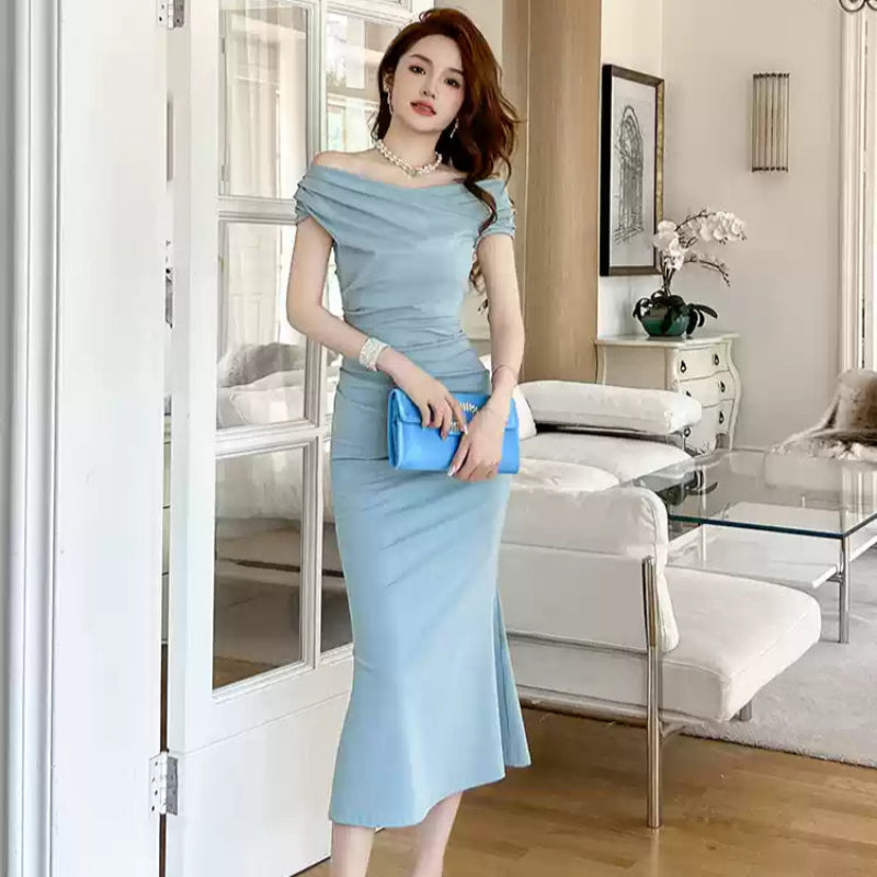 ワンショルダーマーメイドドレス(2colors)