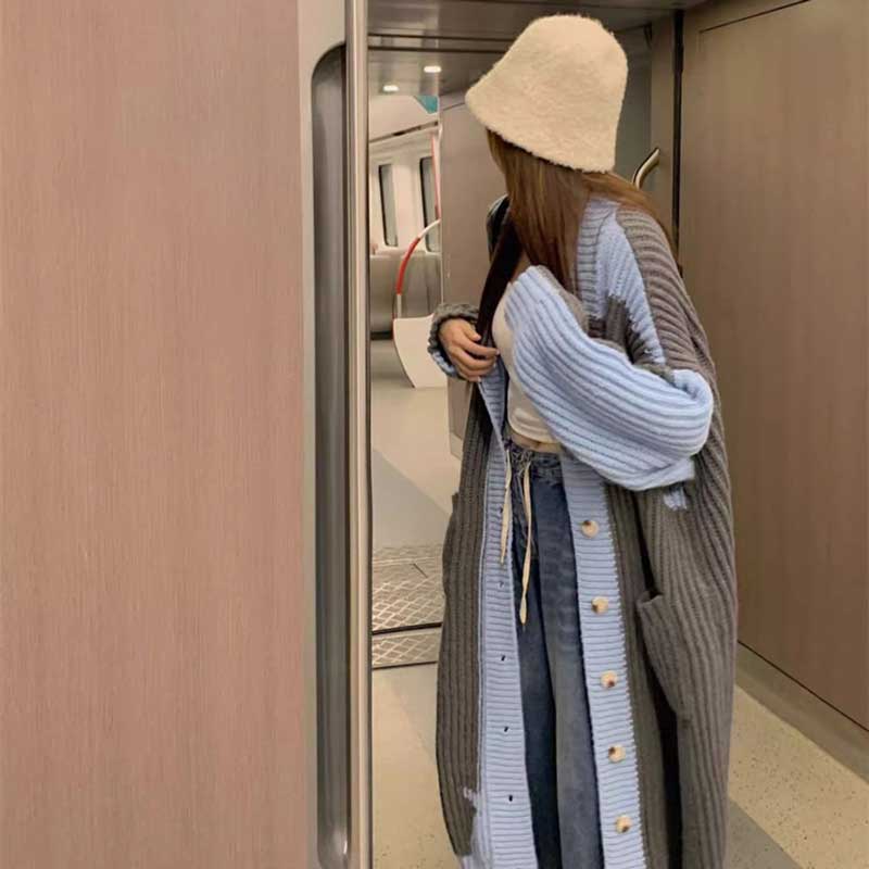 バイカラーニットコーディガン