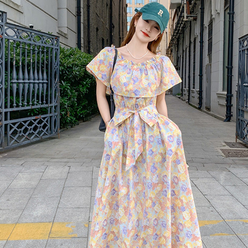 2wayオフショルダーフラワープリントワンピース