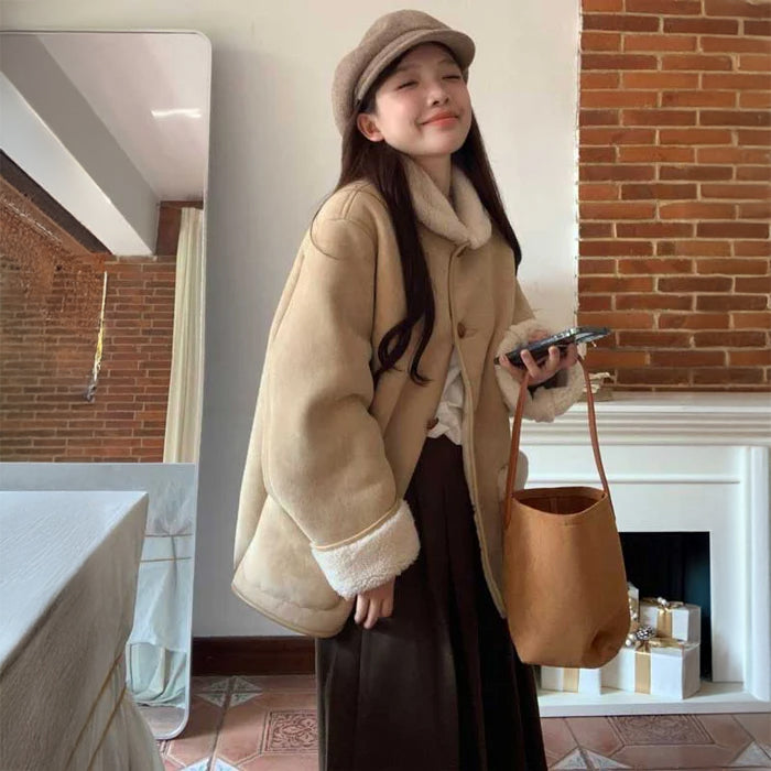 ボア襟スエードコート