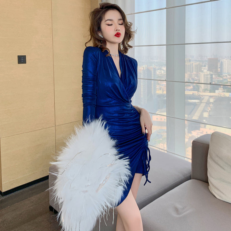 ロイヤルブルーシャーリングミニドレス