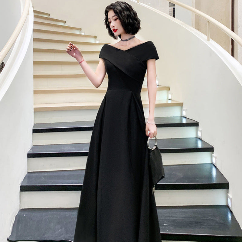 オフショルダーエレガントロングドレス(3colors)