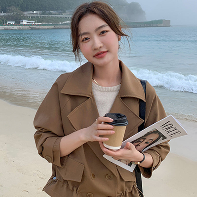 ドローストリングショート丈トレンチ