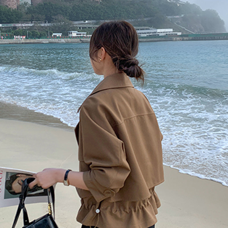 ドローストリングショート丈トレンチ