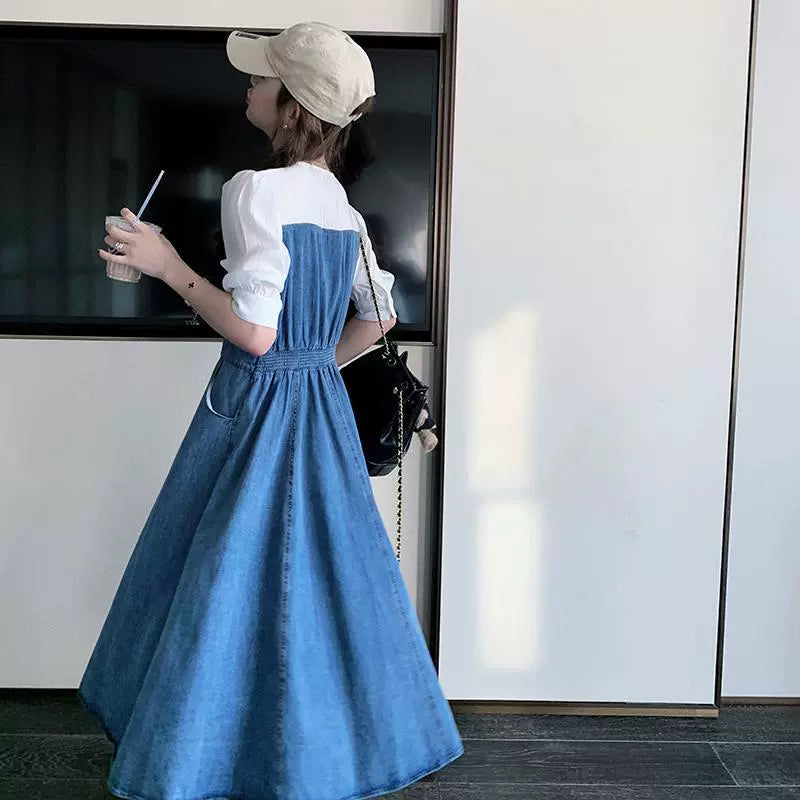 カットソードッキングデニムワンピース