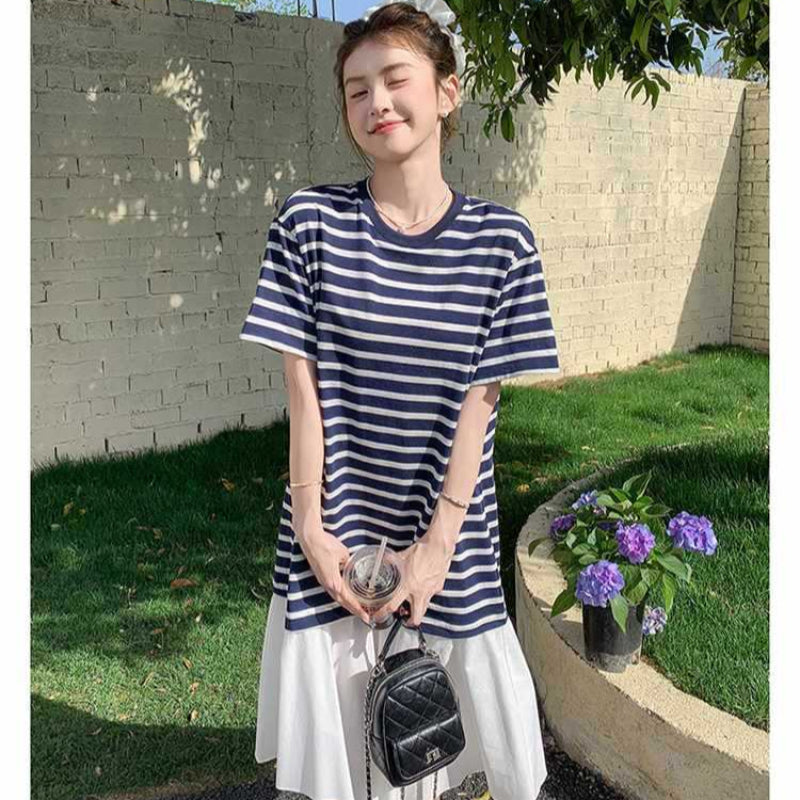 ボーダーTシャツ切り替えワンピース